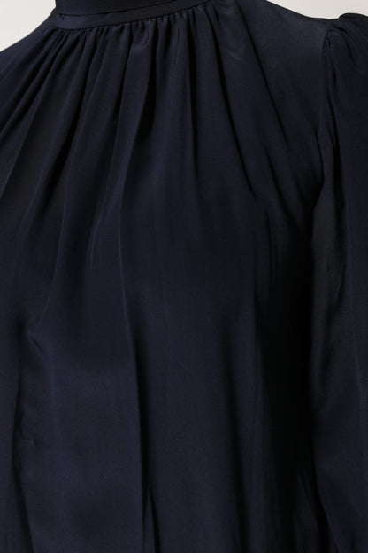 Dolce &amp; Gabbana – Blaues Seidenblusenoberteil mit Stehkragen und langen Ärmeln