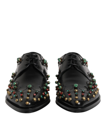 Dolce & Gabbana Black Leather Derby Dress Studded Shoes