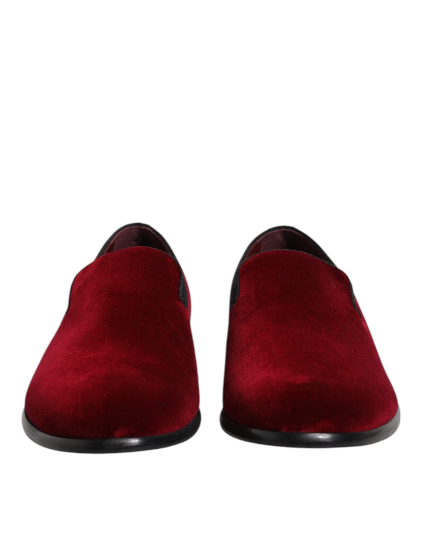 Dolce &amp; Gabbana Red Cotton Velvet Slip On Loafers Formal Shoes