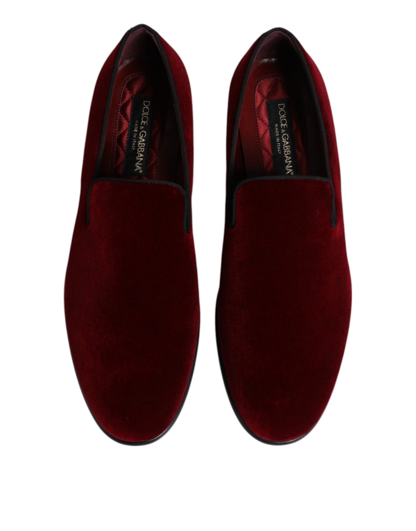 Dolce &amp; Gabbana Red Cotton Velvet Slip On Loafers Formal Shoes
