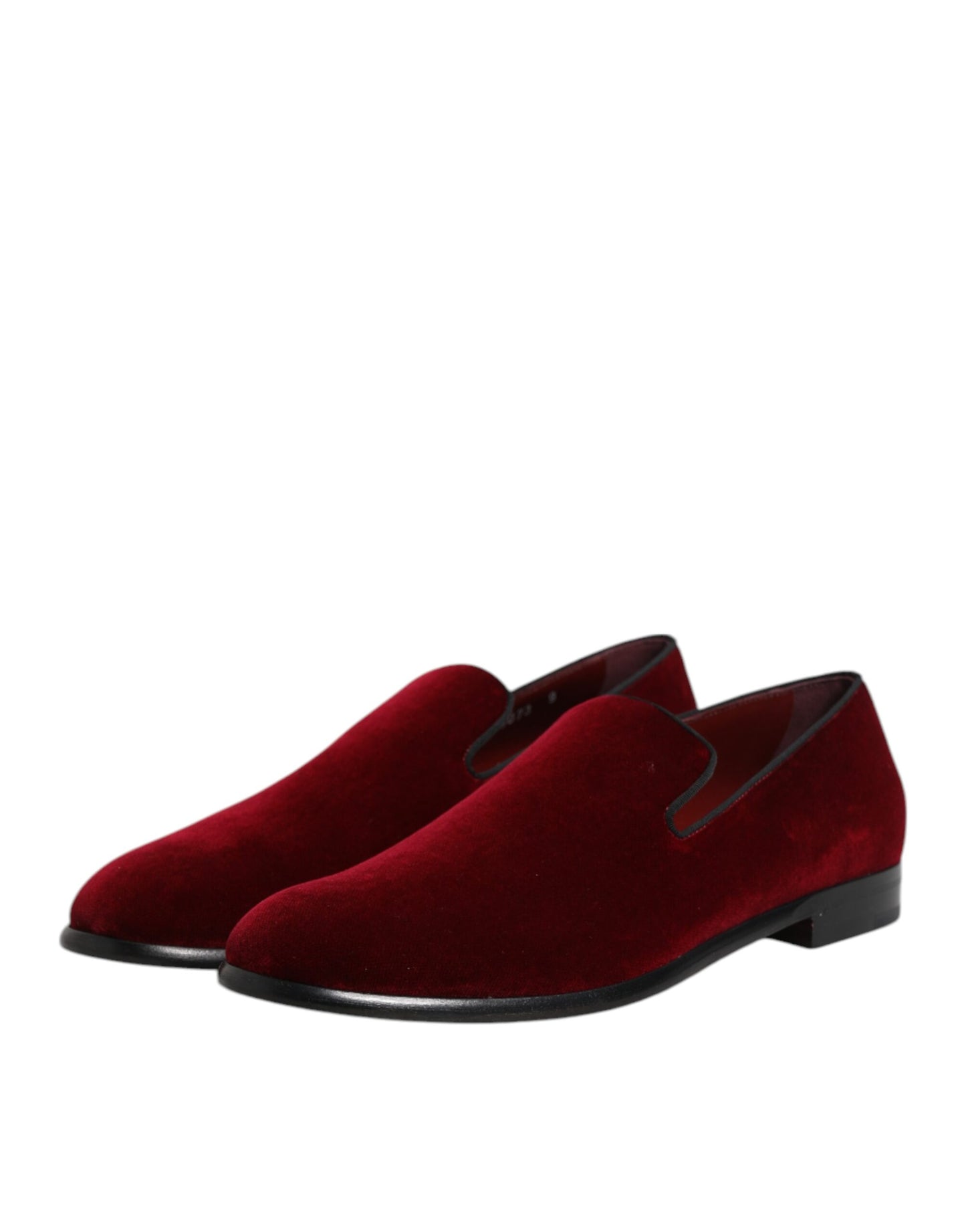 Dolce &amp; Gabbana Red Cotton Velvet Slip On Loafers Formal Shoes