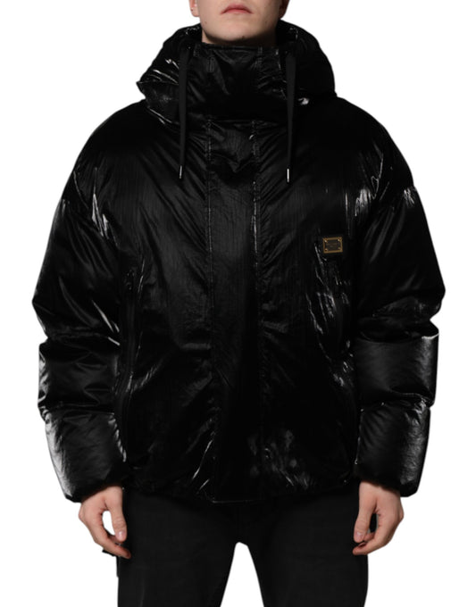 Dolce &amp; Gabbana – Schwarze Steppjacke mit durchgehendem Reißverschluss und Kapuze