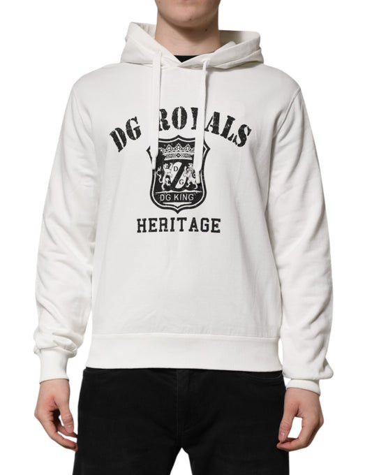 Dolce &amp; Gabbana – Kapuzenpullover aus weißer Baumwolle mit DG ROYAL-Print