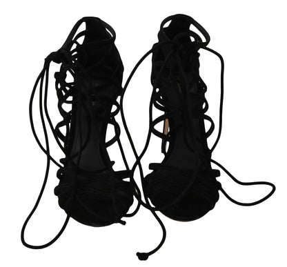 Dolce &amp; Gabbana – Schwarze Stiletto-Sandalen mit Wildlederriemen