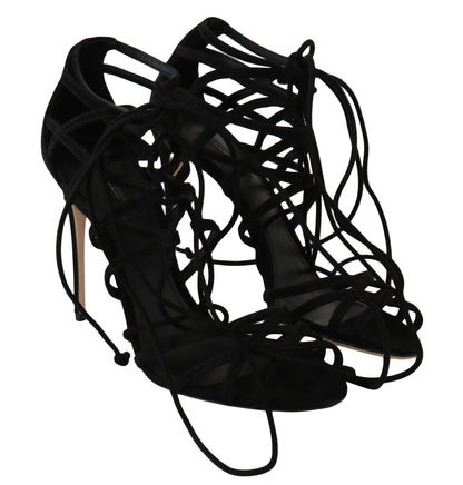 Dolce &amp; Gabbana – Schwarze Stiletto-Sandalen mit Wildlederriemen