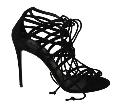 Dolce &amp; Gabbana – Schwarze Stiletto-Sandalen mit Wildlederriemen