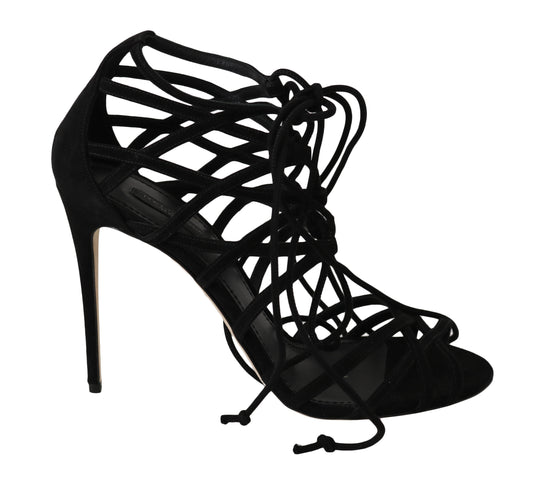 Dolce &amp; Gabbana – Schwarze Stiletto-Sandalen mit Wildlederriemen