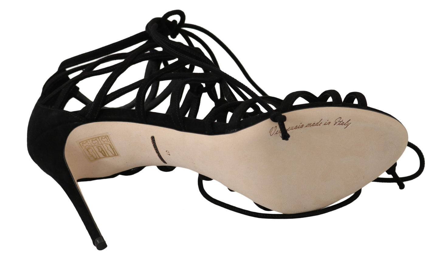 Dolce &amp; Gabbana – Schwarze Stiletto-Sandalen mit Wildlederriemen