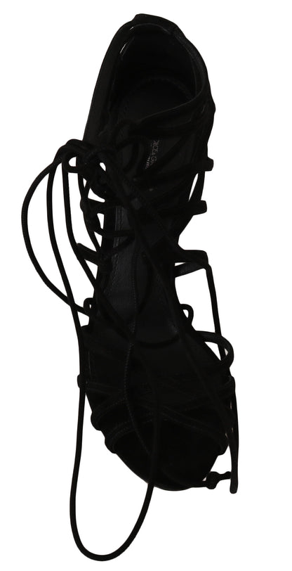 Dolce &amp; Gabbana – Schwarze Stiletto-Sandalen mit Wildlederriemen