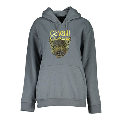 Cavalli Class – Elegantes, graues Fleece-Kapuzensweatshirt