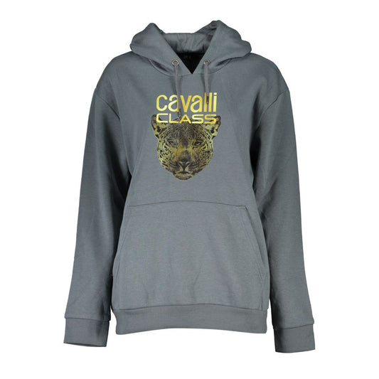 Cavalli Class – Elegantes, graues Fleece-Kapuzensweatshirt