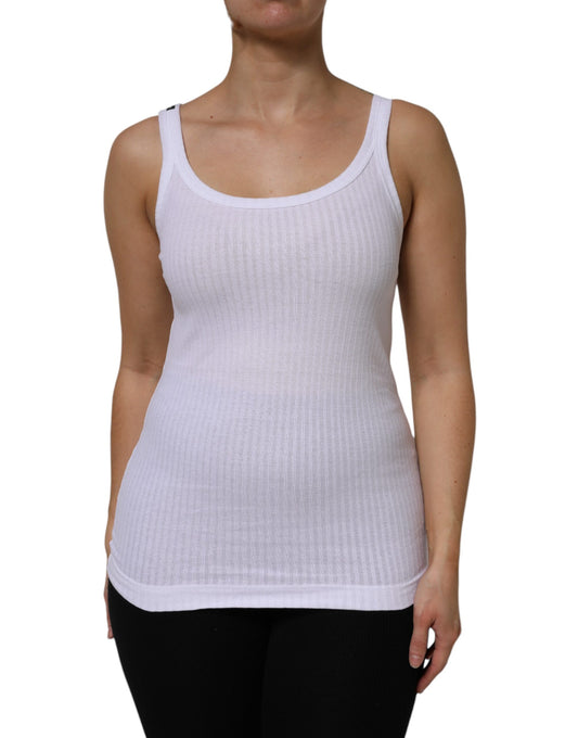 Dolce &amp; Gabbana Weißes ärmelloses Tanktop aus Baumwolle mit Rundhalsausschnitt