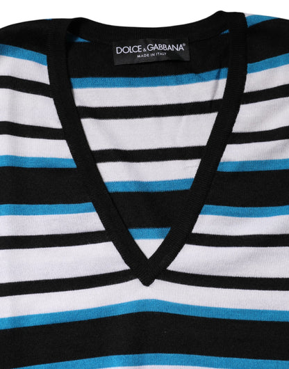 Dolce &amp; Gabbana – Langärmliges Oberteil mit V-Ausschnitt und mehrfarbigen Streifen