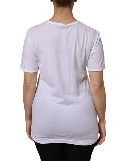 Dolce &amp; Gabbana – Weißes T-Shirt aus Baumwolle mit kurzen Ärmeln und V-Ausschnitt