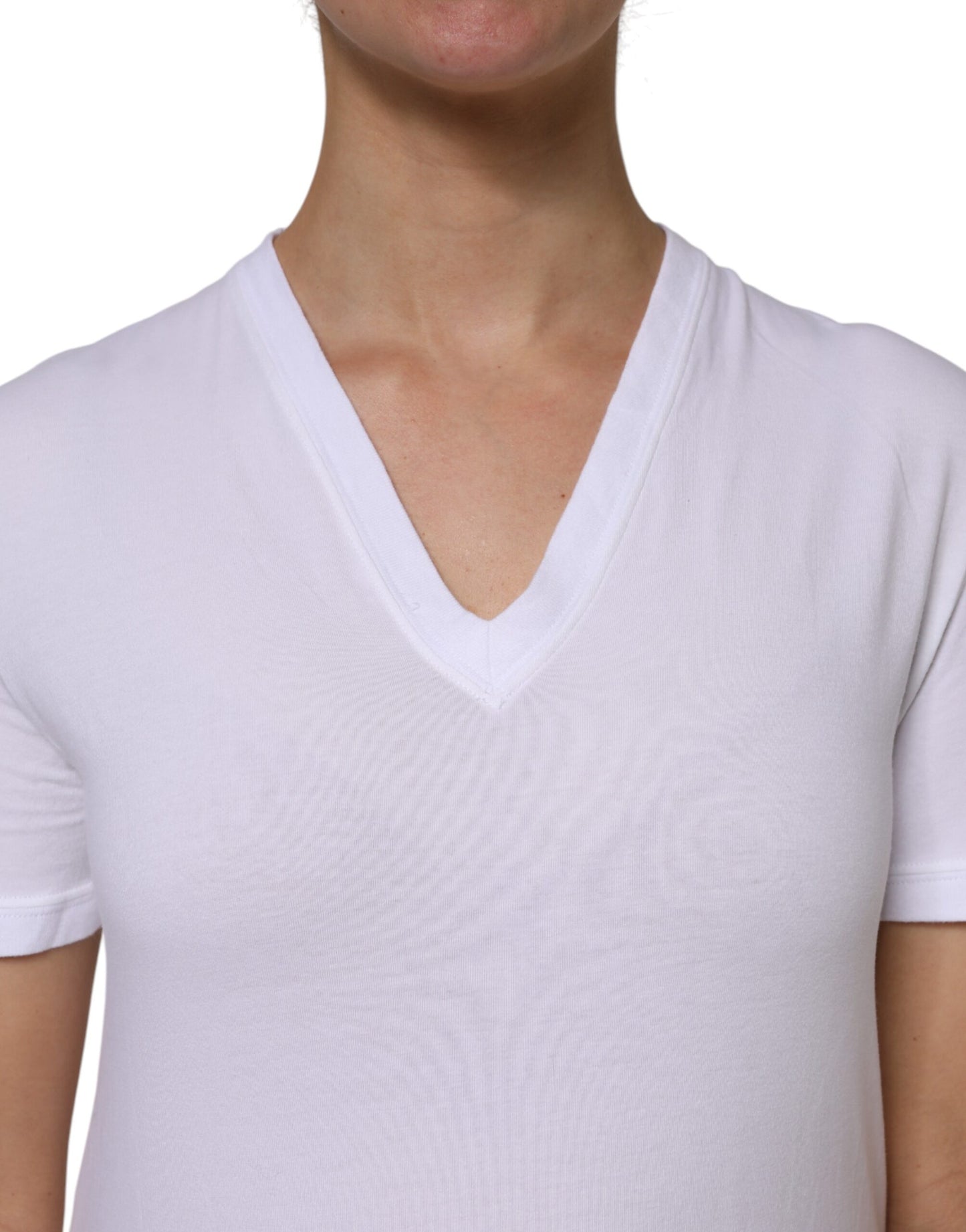 Dolce &amp; Gabbana – Weißes T-Shirt aus Baumwolle mit kurzen Ärmeln und V-Ausschnitt