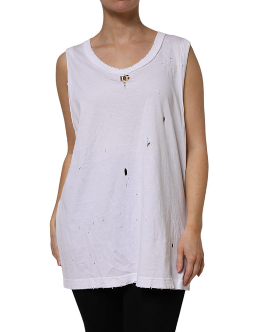 Dolce &amp; Gabbana Weißes ärmelloses Tanktop aus Baumwolle mit Rundhalsausschnitt