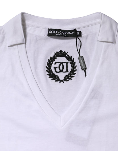Dolce &amp; Gabbana – Weißes T-Shirt aus Baumwolle mit kurzen Ärmeln und V-Ausschnitt