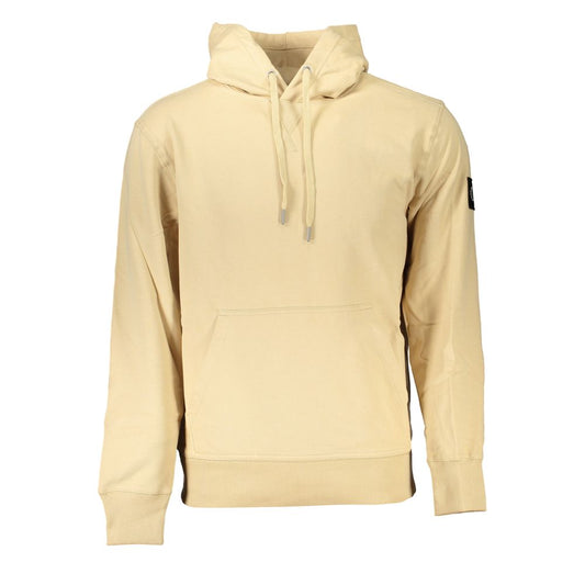 Calvin Klein – Beigefarbener Hoodie aus gebürsteter Baumwolle mit Mitteltasche
