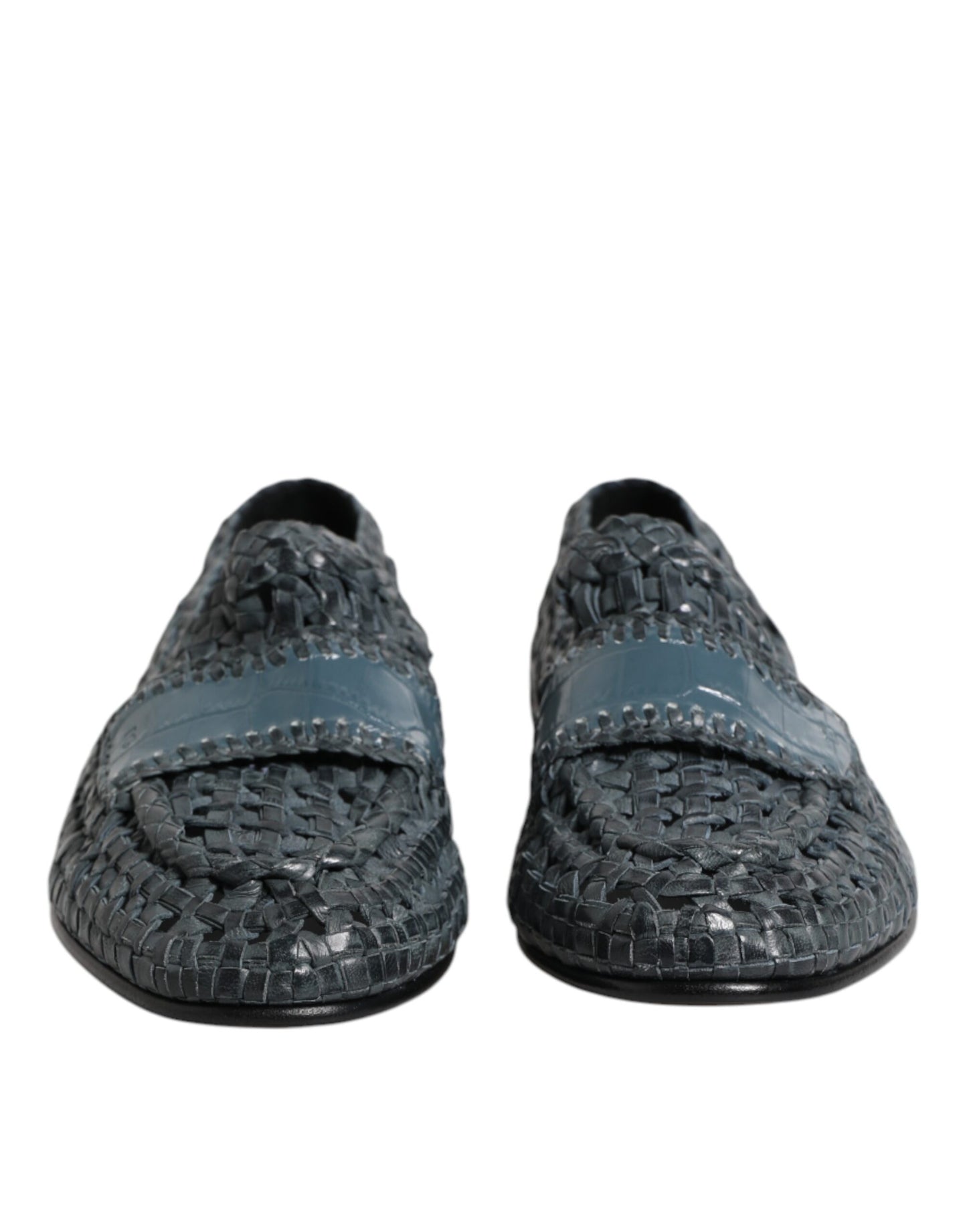 Dolce &amp; Gabbana Blue Woven Leather Slip On Loafers Shoes