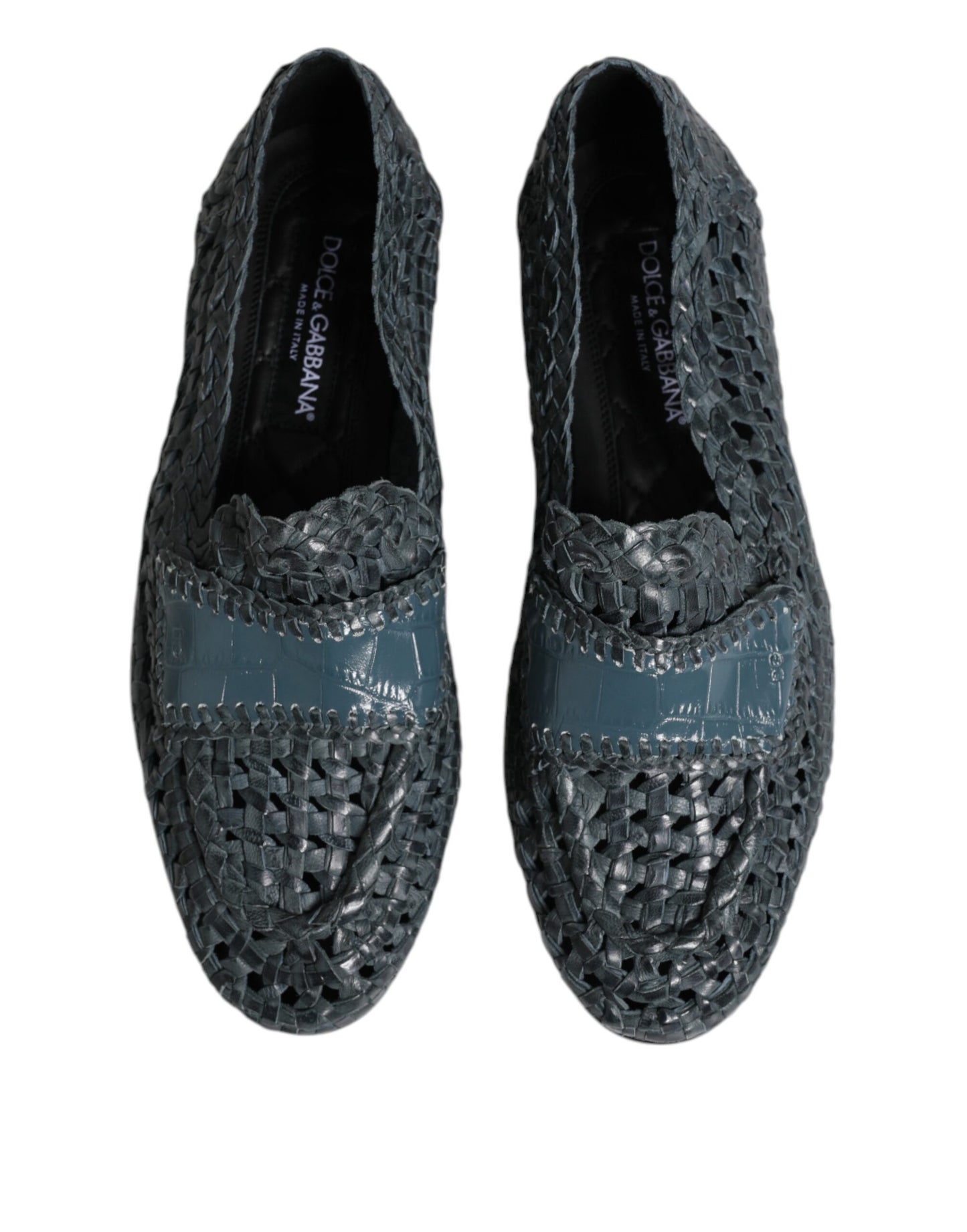 Dolce &amp; Gabbana Blue Woven Leather Slip On Loafers Shoes