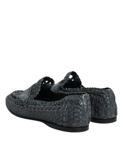 Dolce &amp; Gabbana Blue Woven Leather Slip On Loafers Shoes