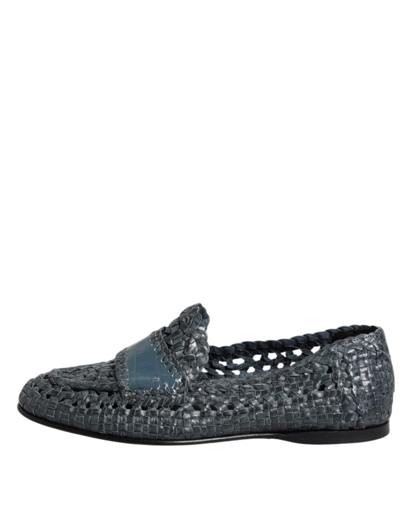 Dolce &amp; Gabbana Blue Woven Leather Slip On Loafers Shoes