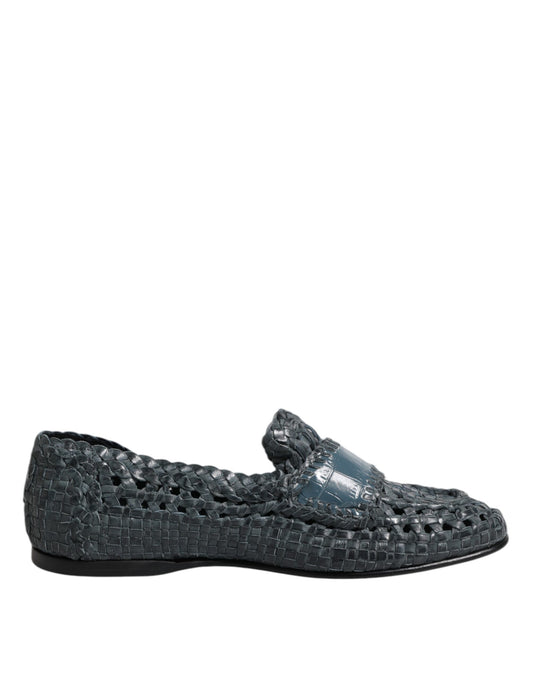 Dolce &amp; Gabbana Blue Woven Leather Slip On Loafers Shoes