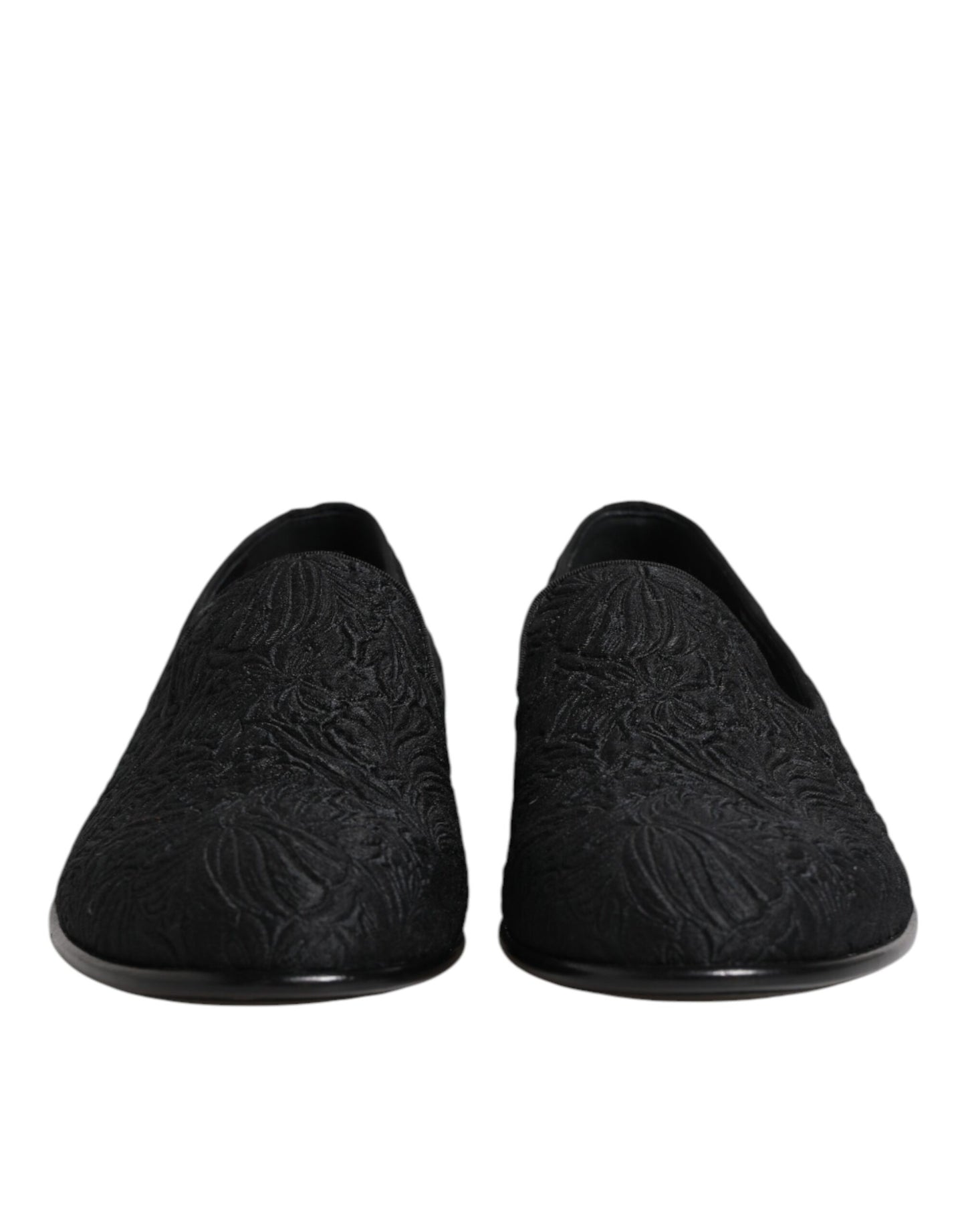 Dolce &amp; Gabbana Black Jacquard Slip On Loafers Formal Shoes