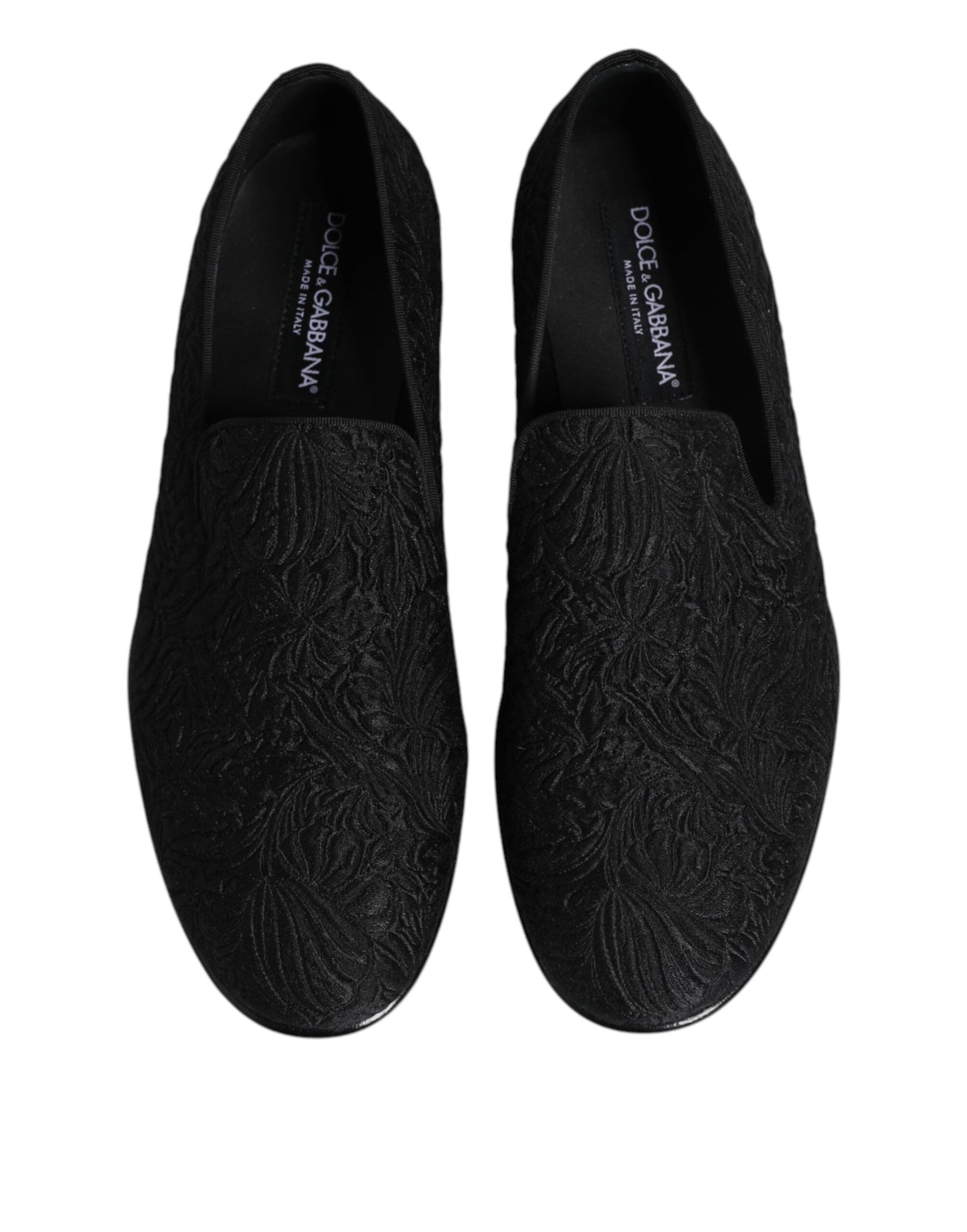 Dolce &amp; Gabbana Black Jacquard Slip On Loafers Formal Shoes