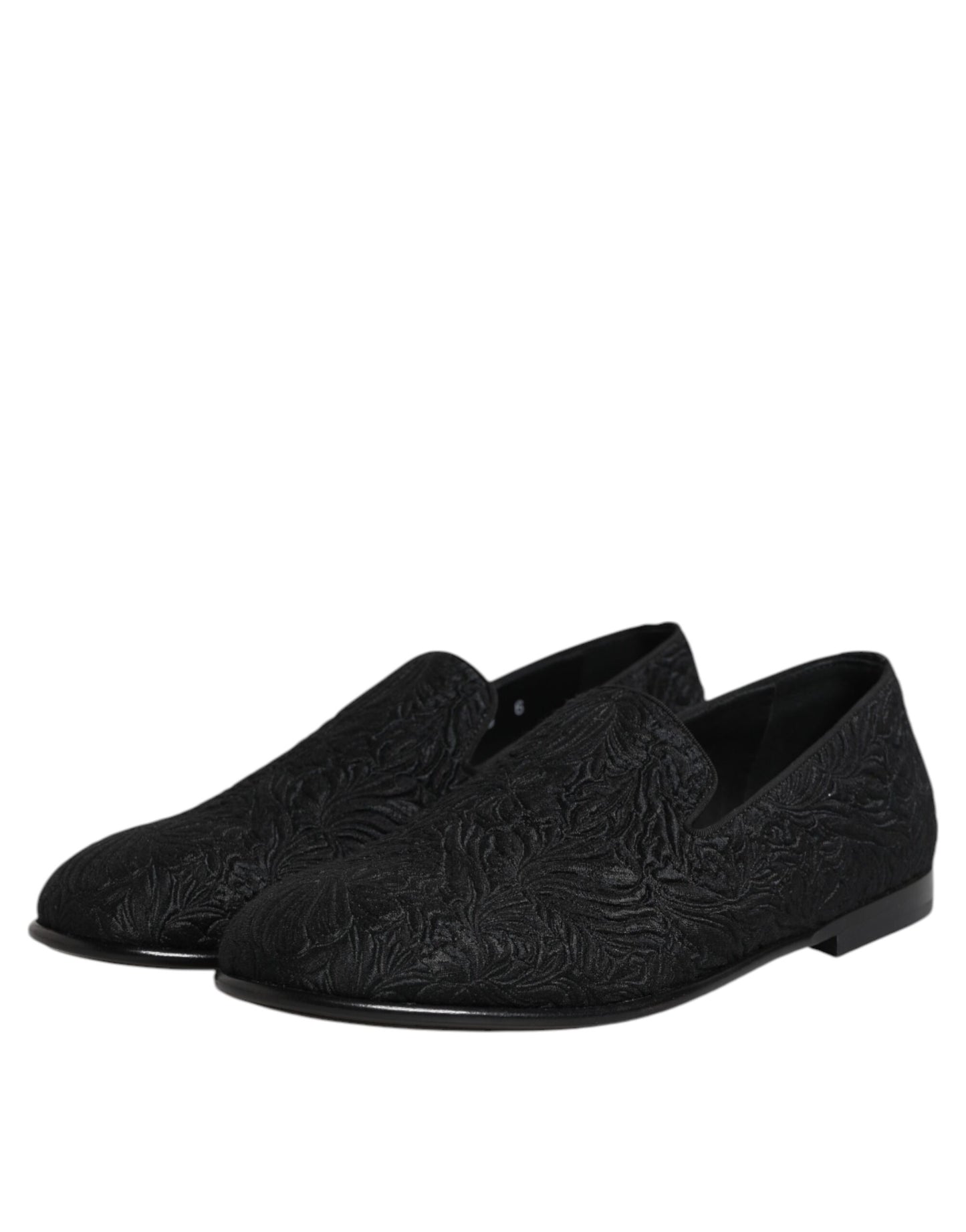 Dolce &amp; Gabbana Black Jacquard Slip On Loafers Formal Shoes