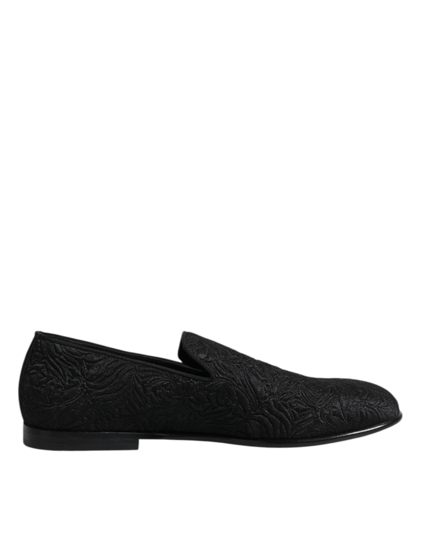 Dolce &amp; Gabbana Black Jacquard Slip On Loafers Formal Shoes