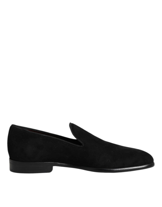 Dolce &amp; Gabbana Black Suede Slip On Loafers Formal Shoes