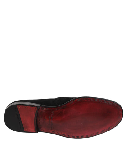 Dolce &amp; Gabbana Black Suede Slip On Loafers Formal Shoes