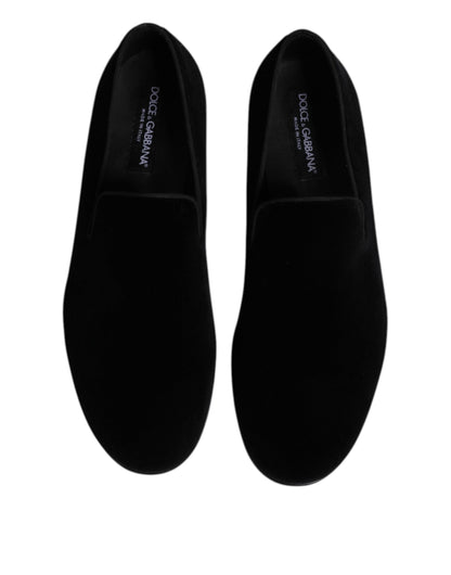 Dolce &amp; Gabbana Black Velvet Slip On Loafers Formal Shoes
