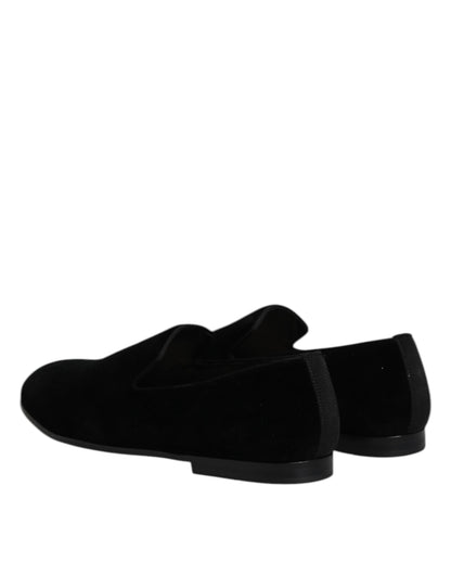 Dolce &amp; Gabbana Black Velvet Slip On Loafers Formal Shoes