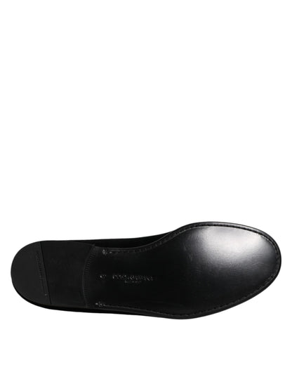 Dolce &amp; Gabbana Black Velvet Slip On Loafers Formal Shoes