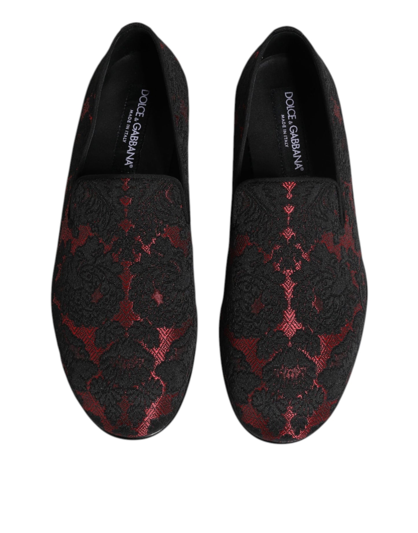 Dolce &amp; Gabbana Red Black Jacquard Slip On Loafers Shoes