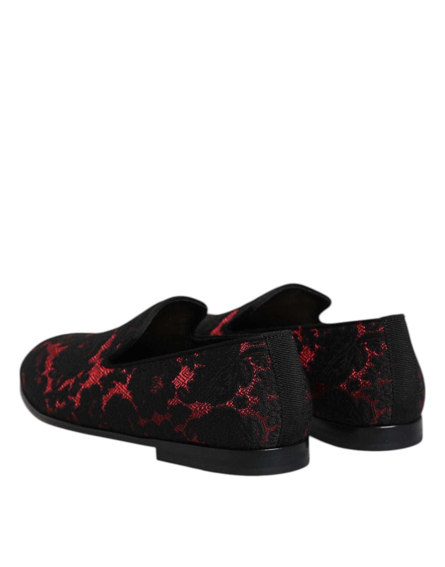 Dolce &amp; Gabbana Red Black Jacquard Slip On Loafers Shoes