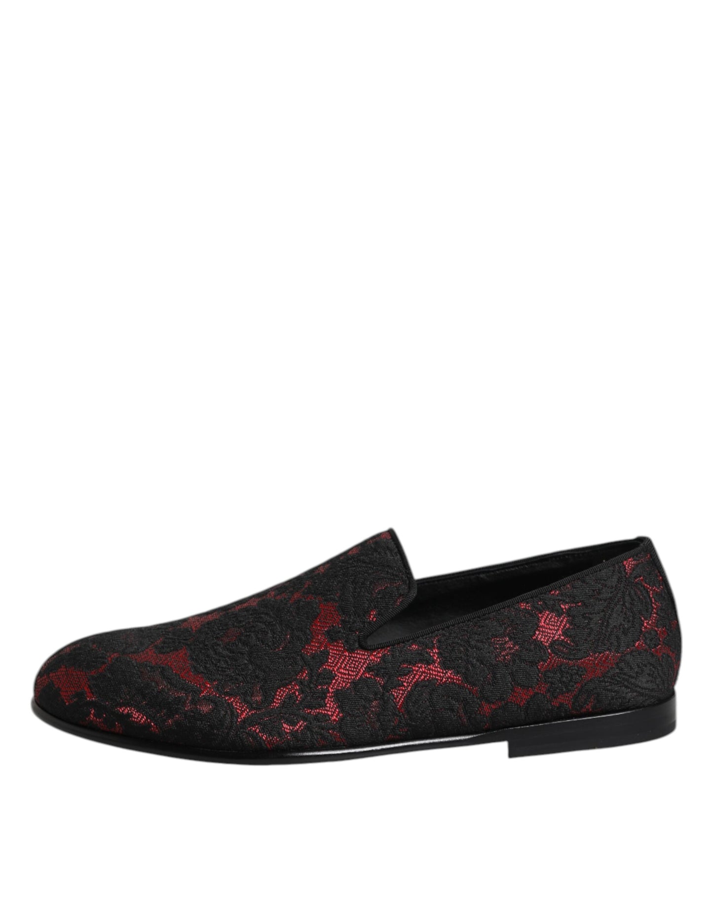 Dolce &amp; Gabbana Red Black Jacquard Slip On Loafers Shoes