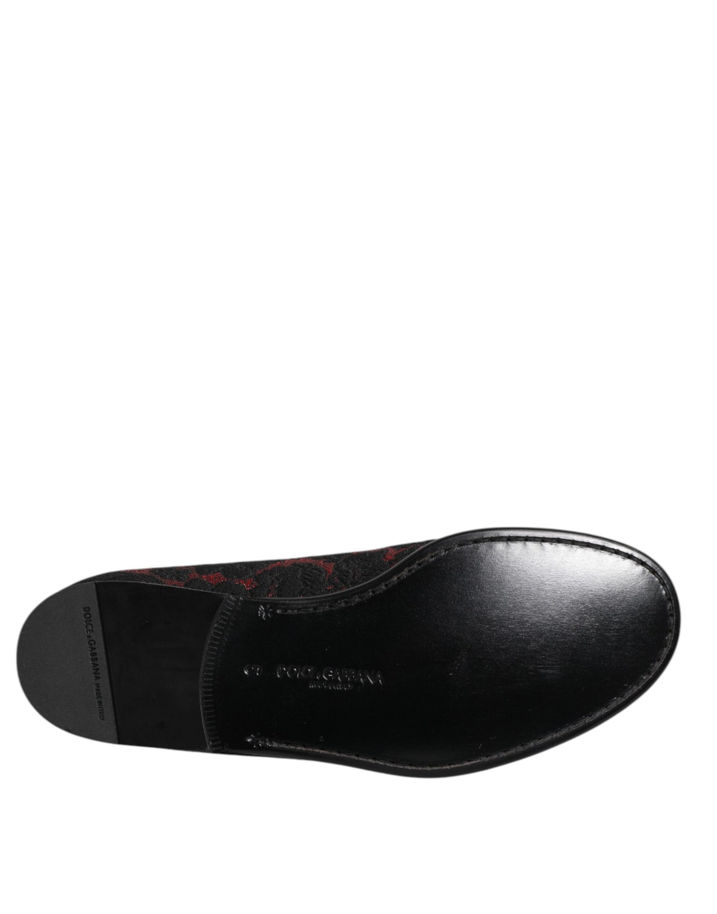 Dolce &amp; Gabbana Red Black Jacquard Slip On Loafers Shoes