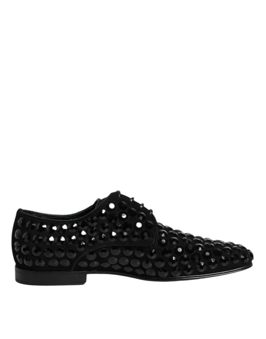 Dolce &amp; Gabbana – Schwarze Derby-Schuhe aus Wildleder mit Strasssteinen