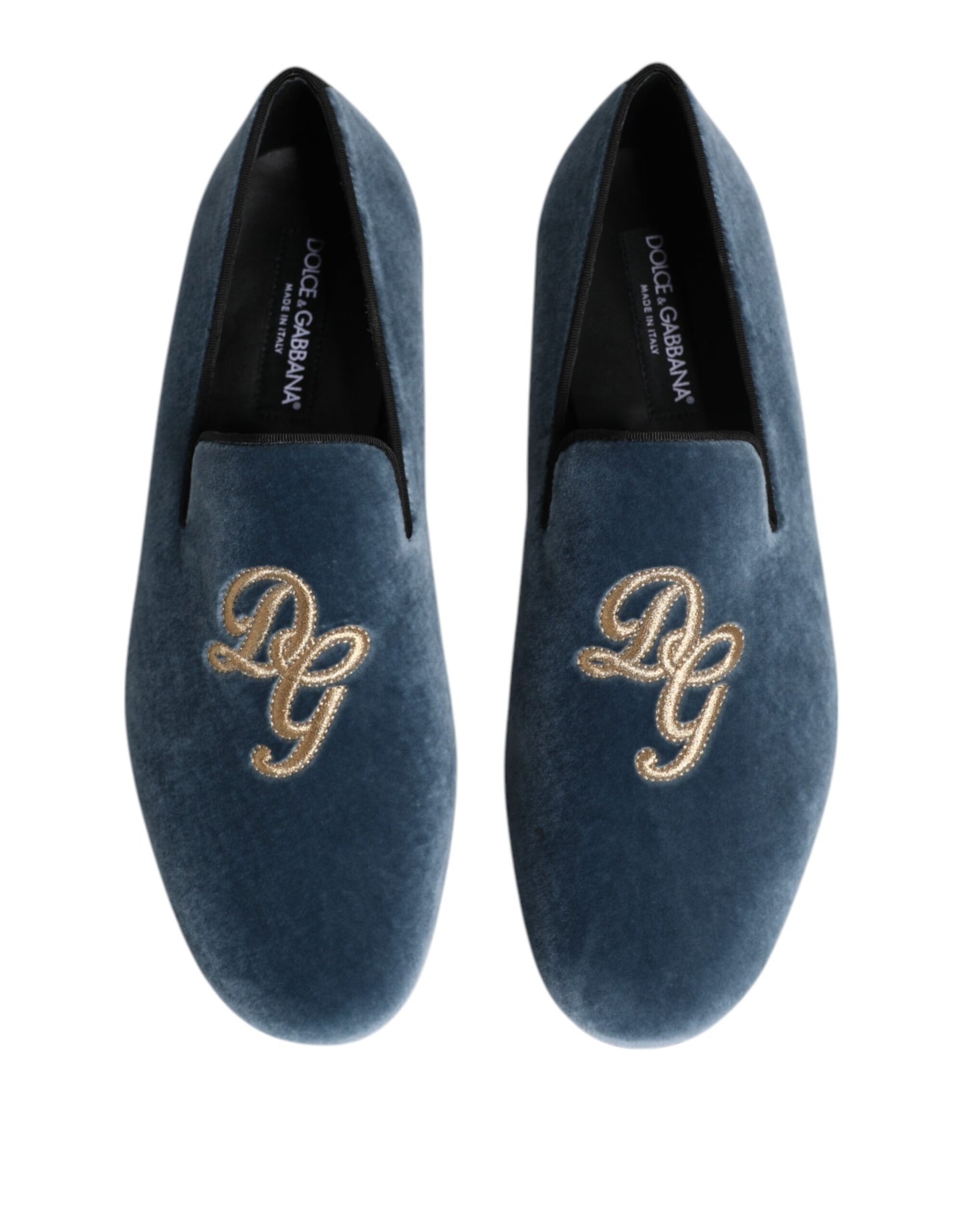 Dolce &amp; Gabbana Blue Velvet DG Logo Loafers Formal Shoes