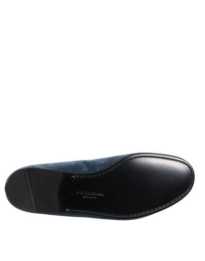 Dolce &amp; Gabbana Blue Velvet DG Logo Loafers Formal Shoes