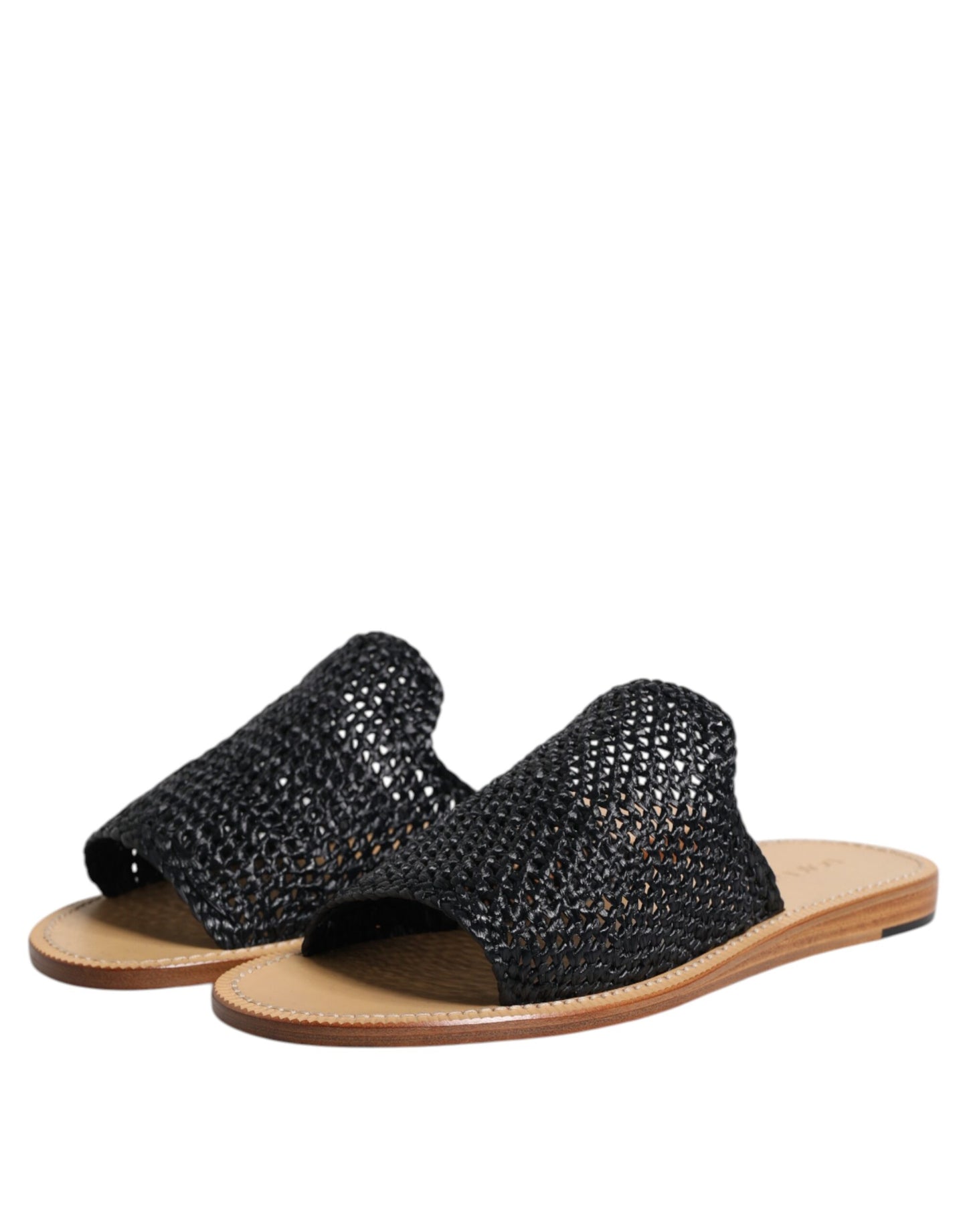 Dolce &amp; Gabbana – Schwarze, einfarbige Slider-Schuhe aus geflochtenem Bast