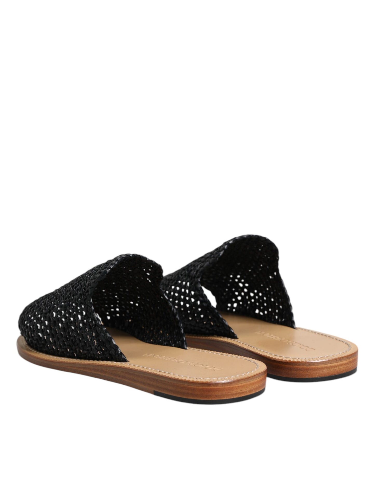 Dolce &amp; Gabbana – Schwarze, einfarbige Slider-Schuhe aus geflochtenem Bast
