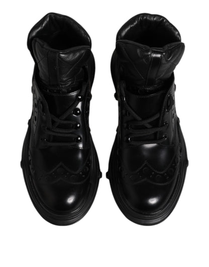 Dolce &amp; Gabbana Black Leather Casual Mens Ankle Boots Shoes
