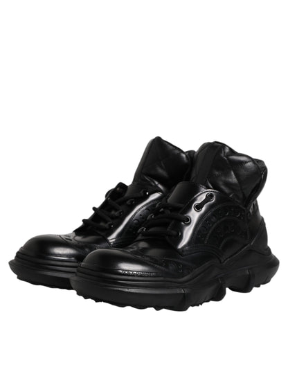Dolce &amp; Gabbana Black Leather Casual Mens Ankle Boots Shoes