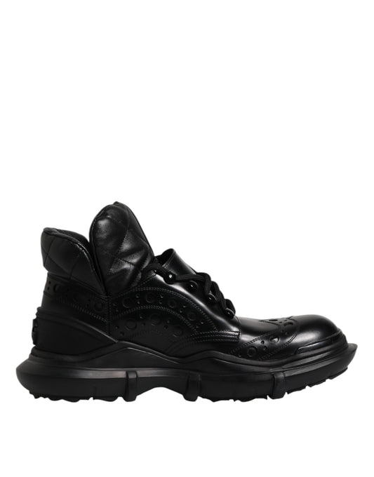 Dolce &amp; Gabbana Black Leather Casual Mens Ankle Boots Shoes