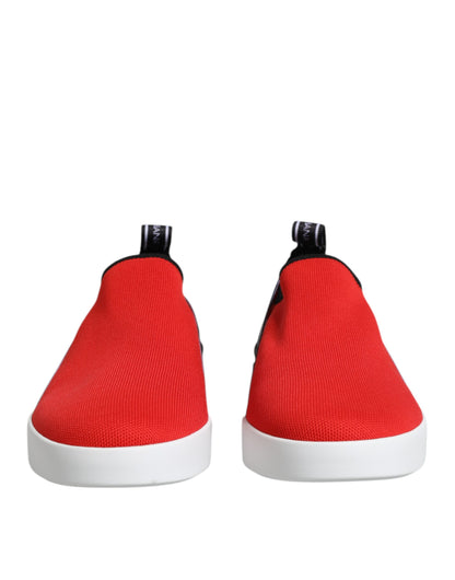 Dolce &amp; Gabbana Red Logo Low Top Slip On Men Sneakers Shoes