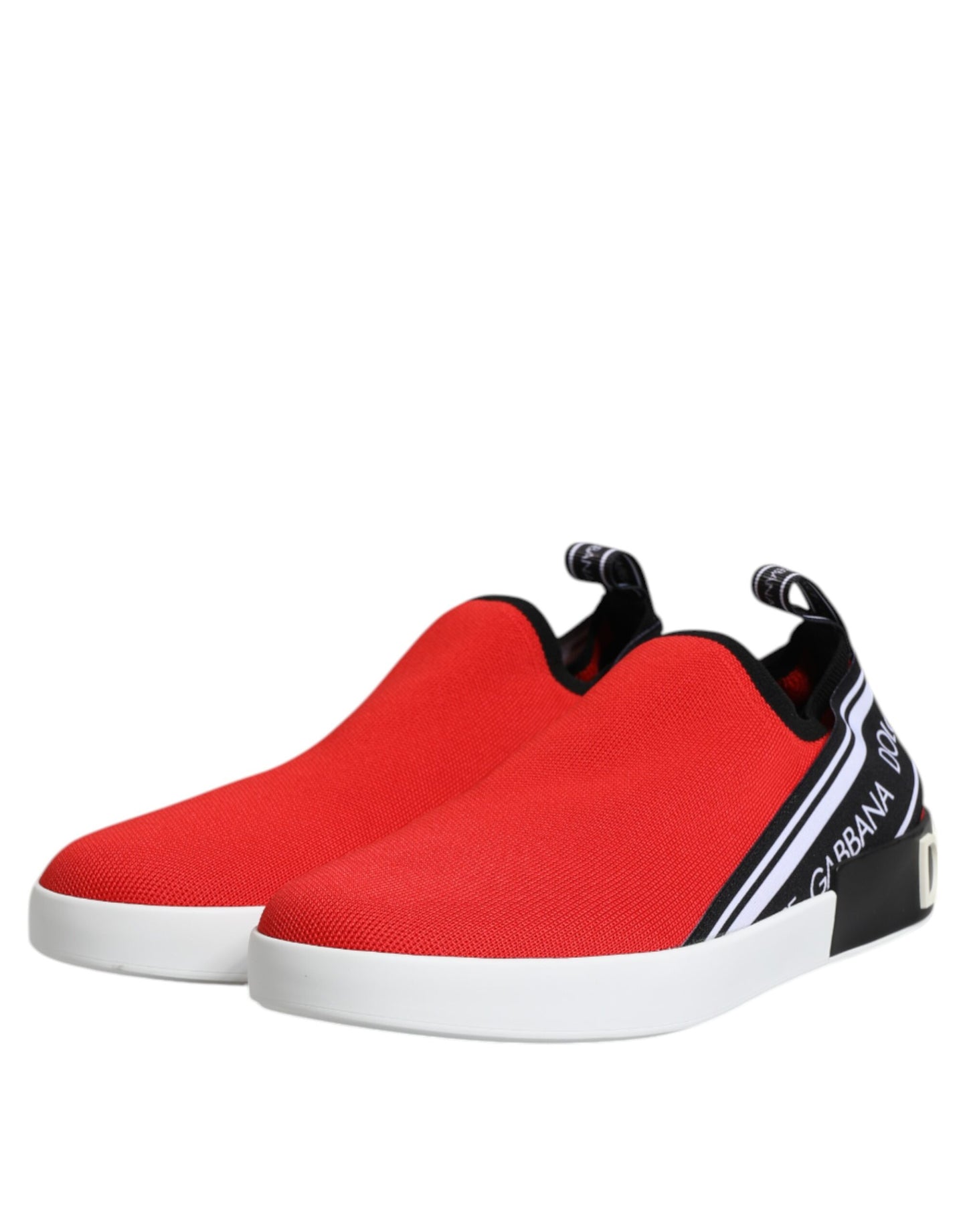 Dolce &amp; Gabbana Red Logo Low Top Slip On Men Sneakers Shoes
